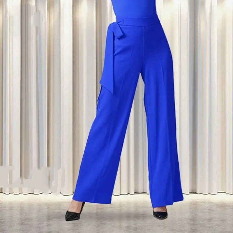 Autumn and Winter Women's High Waist Patchwork Drawstring Solid Color Loose Fashion Casual Elegant Commuter Wide Leg Dance Pants