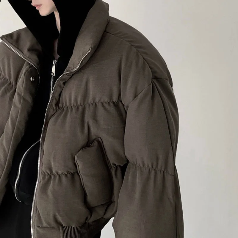 FEWQ Autumn American Vibe Thickened Cotton Jacket Men's Winter 2023 Solid Color Sleeve Design Male Tops Fashion 24X2167 3