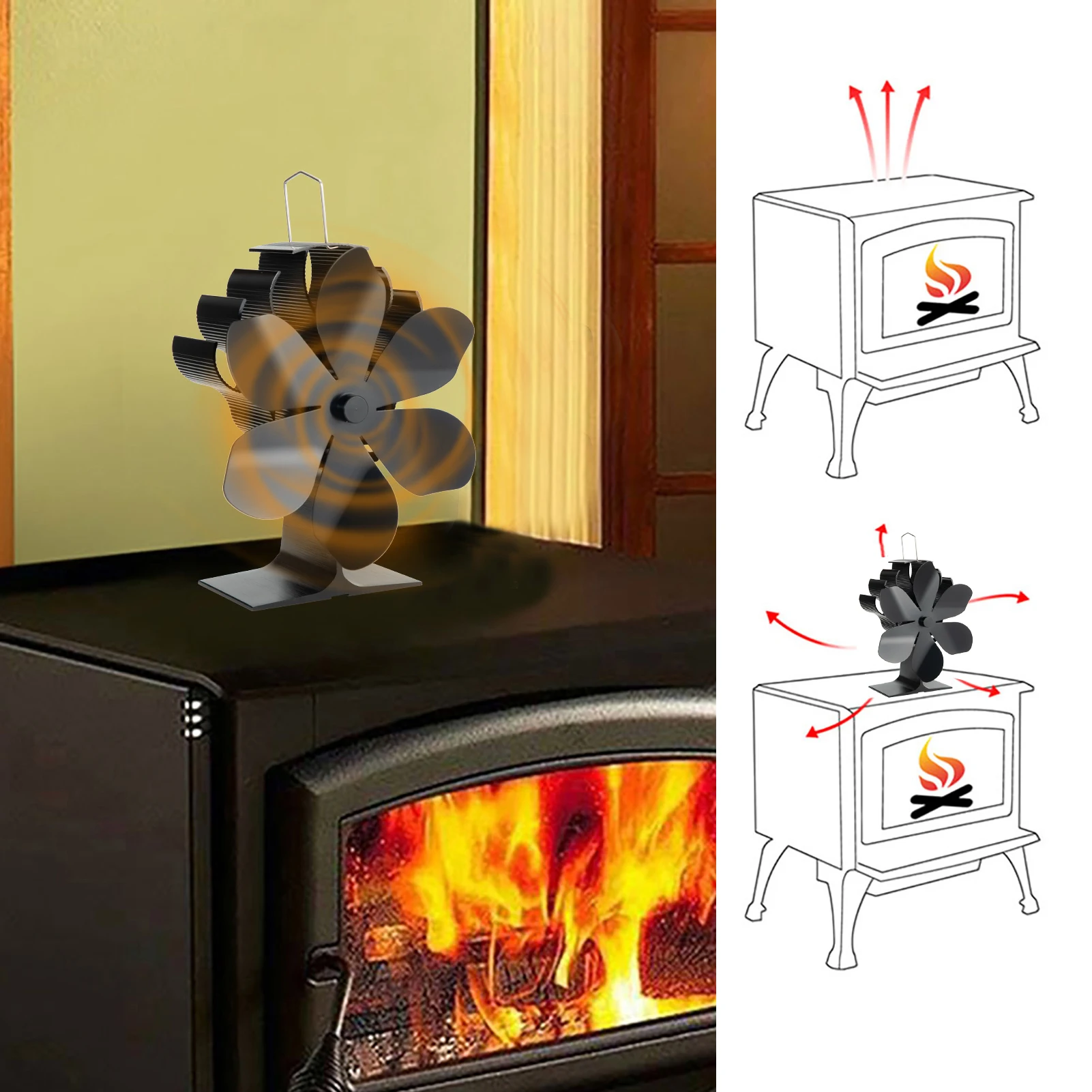Heat Powered Stove Fan Woodstove Fan Thermoelectric Fan Metal Handle Heat  Sink Bimetal Thermal Insulation Device Woodstove Fan - AliExpress