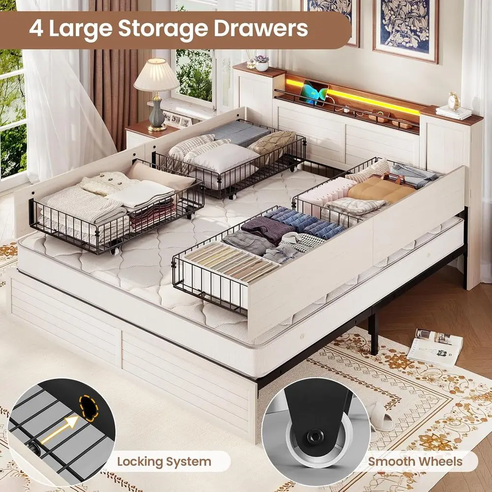 Rustic King-Size Bed with Barn Door Storage Cabinet 6