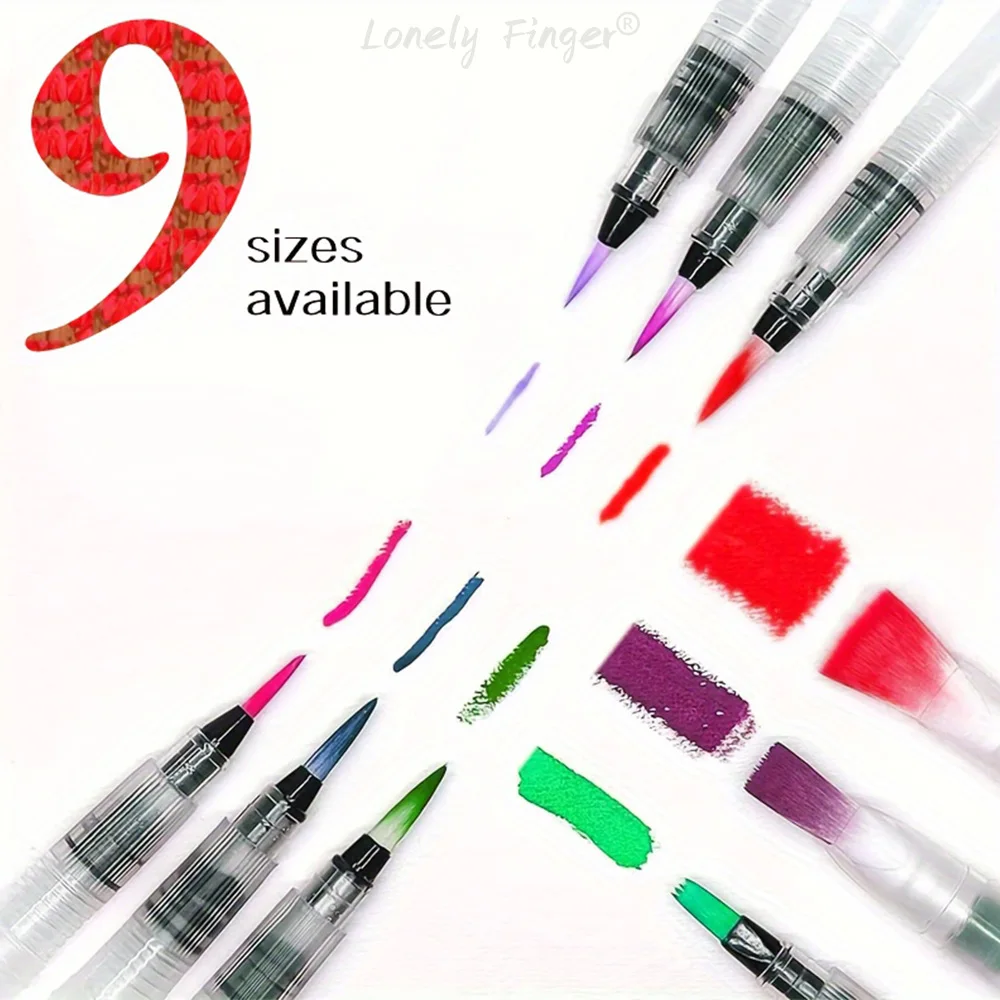 9PCS Watercolor Brush Pens, Refillable Ink and Water Brush Pens for Paints, Artists, Painting, Calligraphy 5