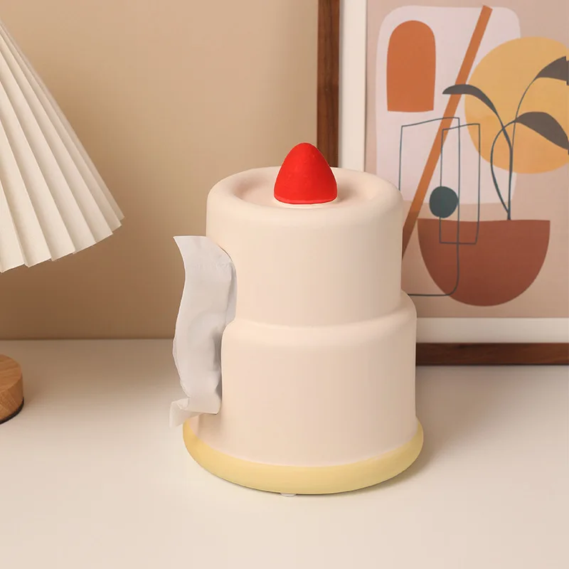 Ceramic Tissue Box Strawberries Cake Shape Cartoon Cake Home Desktop Storage Paper Towel Holder Napkin Holder Home Decoration 3