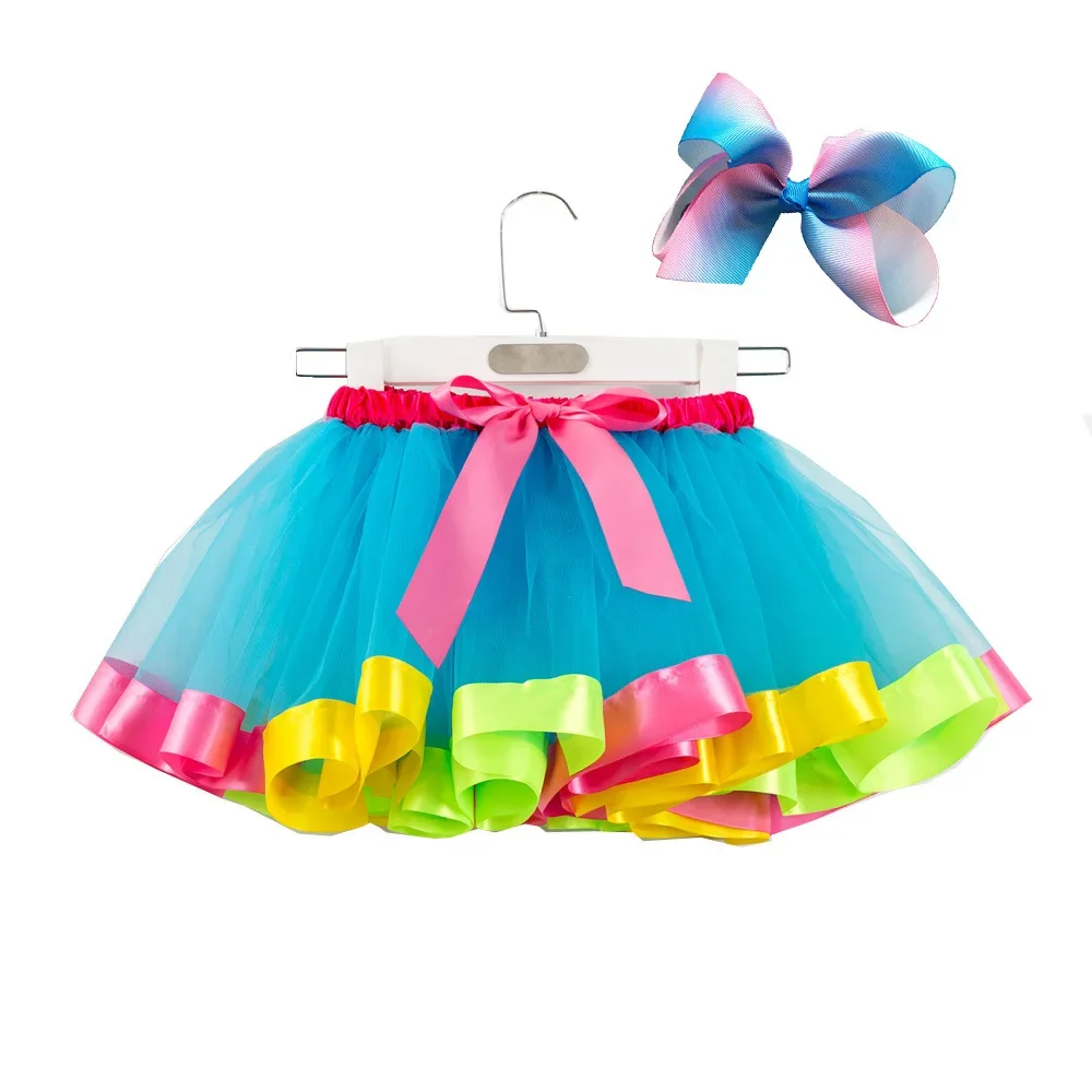 

Fashion Girls Mesh Miniskirts Kids Princess Rainbow Colorful Dance Ballet Tutu Skirt Summer Party Bluey Dress Elastic Cloth 1-8Y