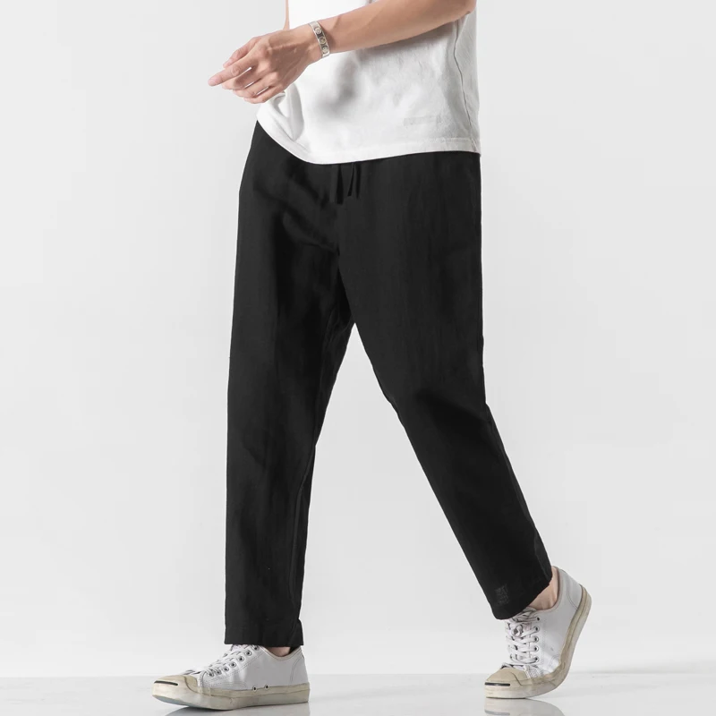 

2021 cool Autumn Winter Chinese Style Men's Cotton Linen Casual Pants Men's Trousers Plus Size Kimono Pants Men Straight Pants