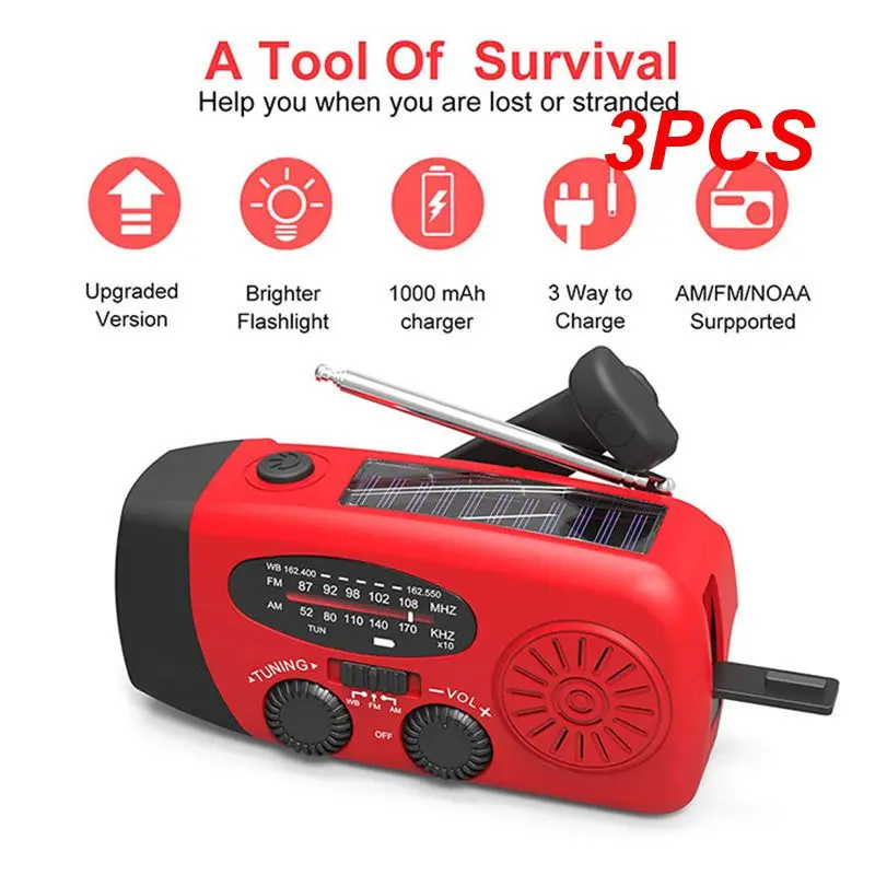 

3PCS Protable Emergency Solar Hand Crank Dynamo AM/FM/WB Weather Radio LED Flashlight Charger Waterproof Emergency Survival