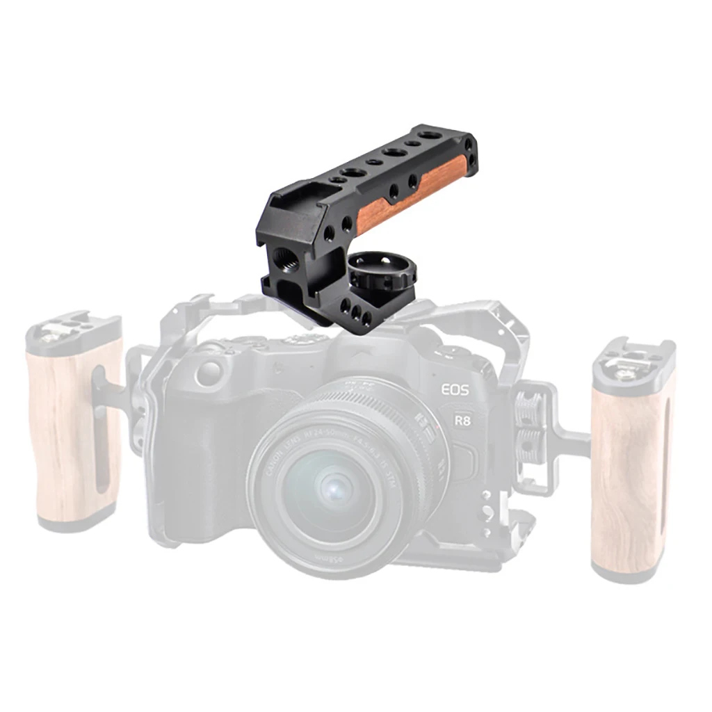 Description Picture 2 of itemUniversal Camera Cage Top Handle Wooden Handgrip with Cold Shoe Mounts Arri Locating Screw Compatible for DSLR Camera Cages