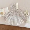 Newborn Girl Romper  Lace Cut Out Floral Dress   Long Sleeved+ Hat Baby Girl Bodysuit Baby Clothes 0-24 Months 5