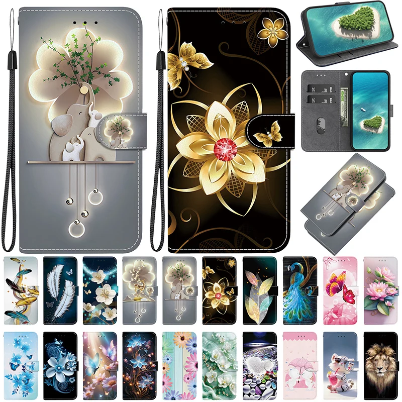 Elegant Stand Flip Wallet Case with Painted Pattern Design