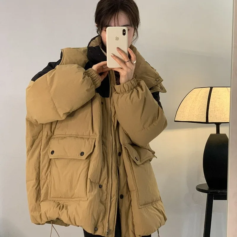 2023 New Women Down Jacket Winter Coat Female Short Parkas Loose Thick Warm Outwear Leisure Time Hooded Versatile Overcoat