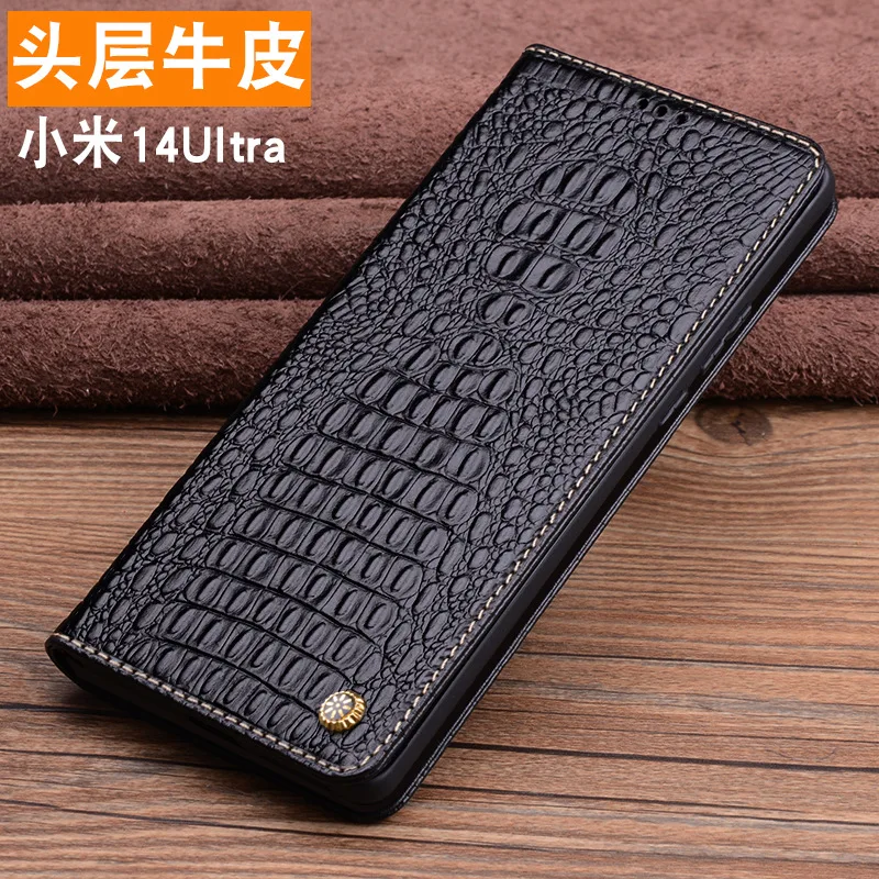 Genuine Leather Magnet Clasp Phone Cover Case For Xiaomi Mi 14 13 12s 11 Ultra Kickstand Holster Cases Protective Full Funda