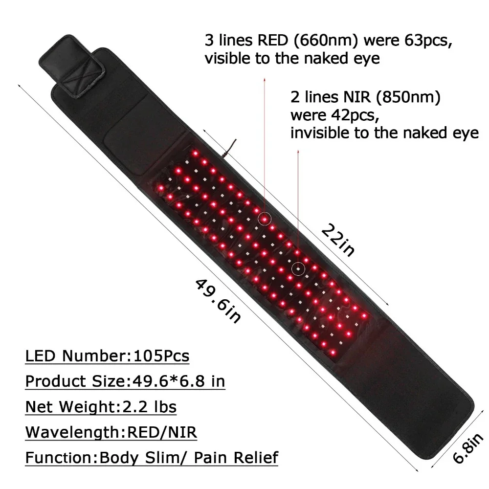 LED Light Therapy Belt Red ＆ Infrared 850nm 660nm Back Pain Relief Wrap Burn Fat Wrap Slimming Machine Waist Heat Pad Full Body