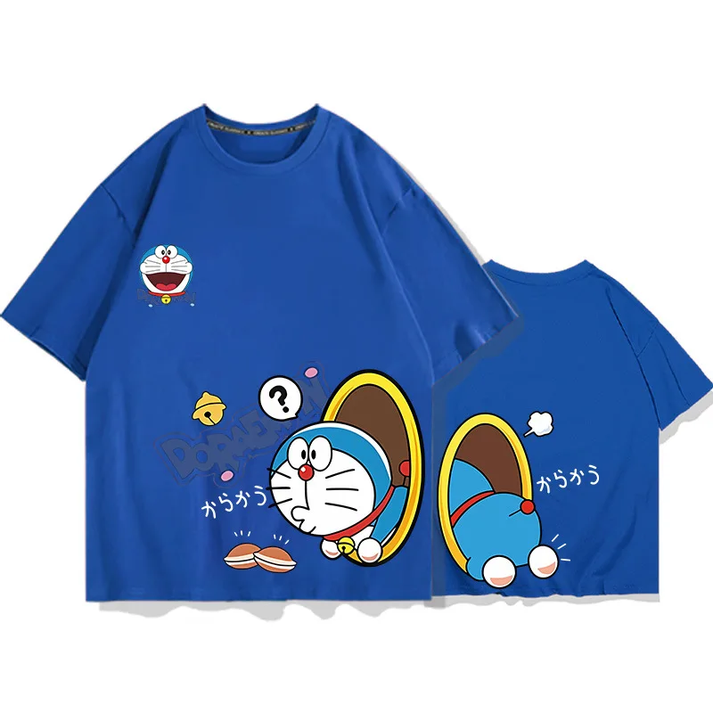 Doraemon cartoon creative printing summer 100% cotton children's T-shirt Y2K outdoor leisure comfortable parent-child clothing 4