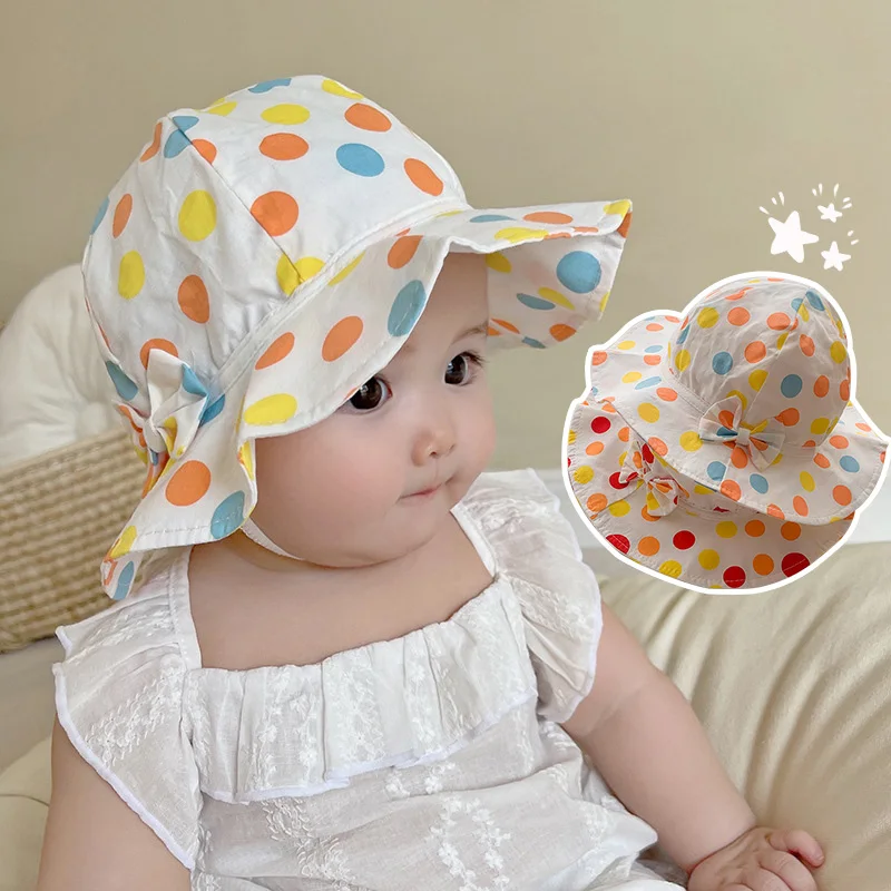 Cute Ruffle Panama Sun Hat for Baby Girl Sweet Dot Bowknot Infant Bucket Cap Summer Toddler Kids Wide Brim Fisherman Hats Bonnet 1