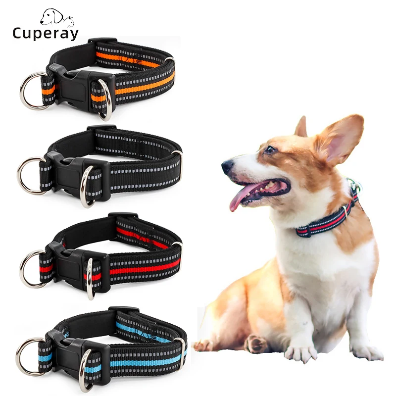 

Double D Ring Pet Collar, Reflective Adjustable Nylon Dog Collar Strong and Durable Fit Medium To Large Dog Training Accessories
