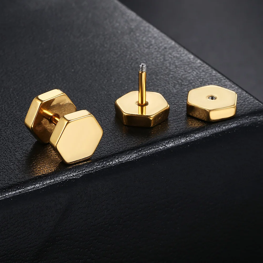 Hiphop Simple Style Triangle Square Earrings For Men Women Smooth Surface Gold Color Geometry Stud Earings Ear Jewelry Trendy