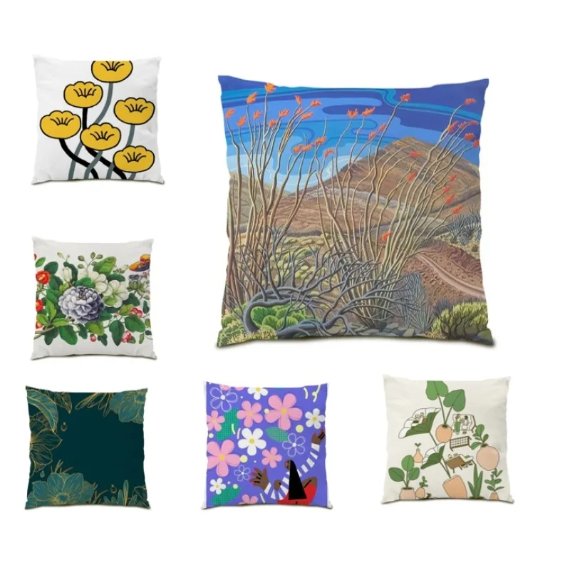 

Square Pillowcases Double Sided Flocking Decor for Living Room Sofa Home Decor Monstera Polyester Linen Party Decor Gift DF946
