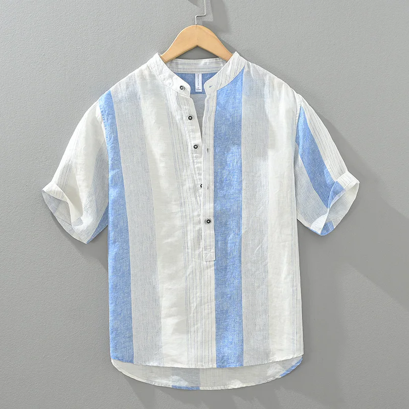 100-Linen-Pullover-Short-Sleeve-Shirts-for-Men-2024-Summer-New-Fashion ...
