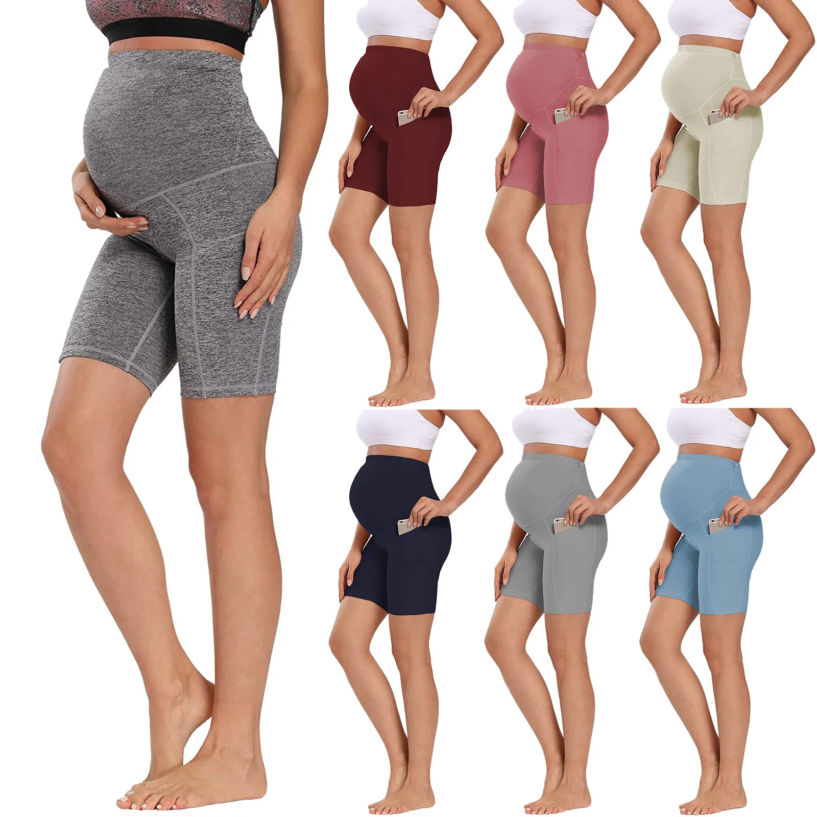 

Summer Maternity Leggings Woman Mini Yoga Fitness Sports High Waist Belly Pregnant Pants Slim Fashion Shorts P0404
