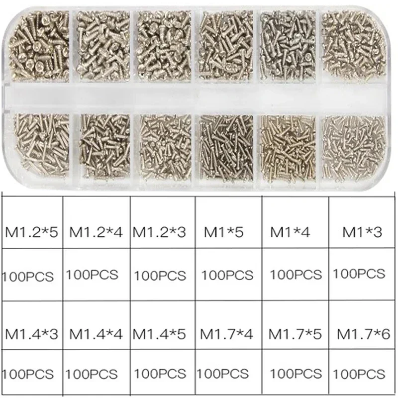 Description Picture 6 of itemM1 M1.2 M1.4 M1.7 Micro Glasses Screws Round Head Self-tapping Electronic Small Wood Screws Kit Assortment 1200Pcs