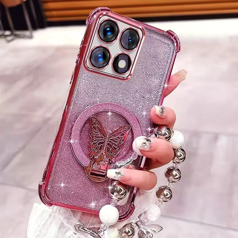 Enhanced Beaded Butterfly Glitter Phone Case – Shockproof Soft Cover