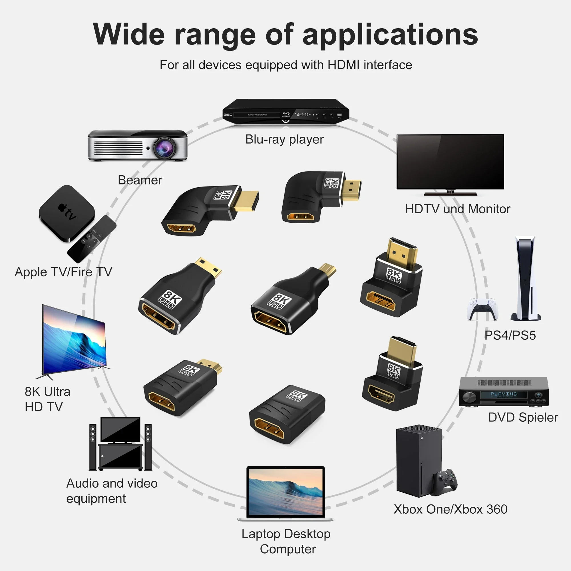 8PCS 8K HDMI Adapter Male to Female Extender 90 270 Degree Right Angle Mini / Micro HDMI Adapter 60Hz For HDTV Laptop PS5 toaiot sd tf memory card kit male to female extension adapter extender test tools pcba connector for 3d printer mobile computer