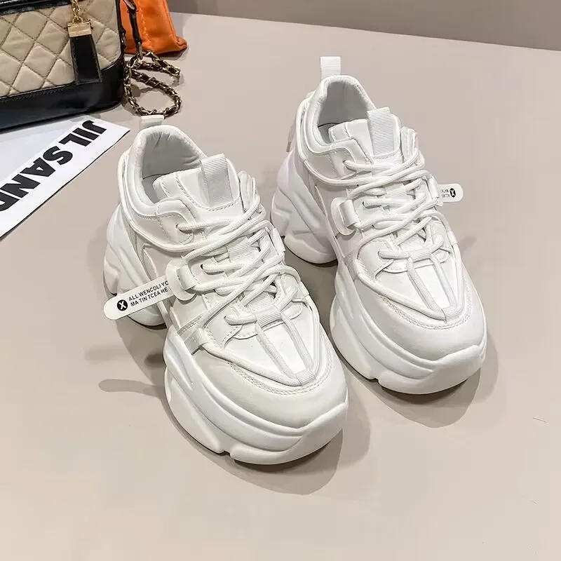 New Platform Women Leather Shoes 2022 Designer Chunky Sneakers Outdoor 8CM Causal Lace Up Warm Snow Shoes Female Ladies Footwear