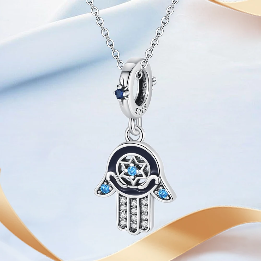 Mysterious 925 Sterling Silver Love Evil Eyes Celtic Knot Palm Pendant Beads Safety Clip Fit Brand Bracelet Premium Gift DIY 3