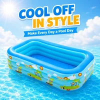 Piscine gonflable 1 pièce en PVC épaissi, bleue et blanche imprimée, pliable, portable pour extérieur et jardin, pour adultes et bébés, avec vidange facile 3