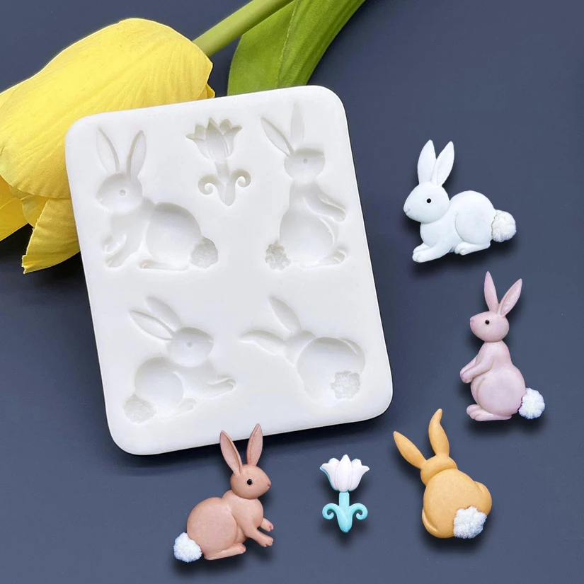 Osterhasen Blume Silikon form Sugar craft Schokolade Cupcake Backform Fondant Kuchen Dekorations werkzeuge – Detail 1