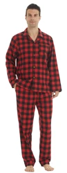 Men's Cozy Cotton Flannel Pajama Set - Soft Plaid Lounge Wear with Pockets - M (Red Black Plaid)