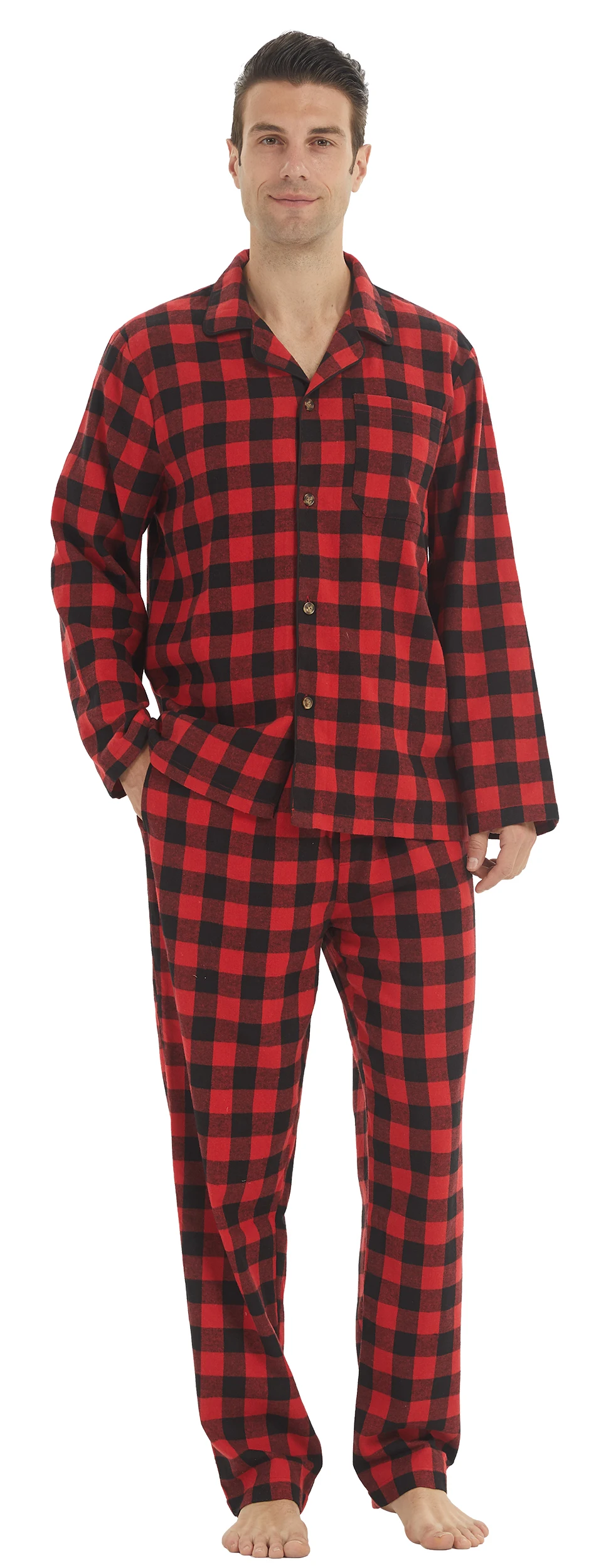 Pyjama Homme Coton à Carreaux - Ensemble Chemise + Pantalon - Set Souple Taille Régulière