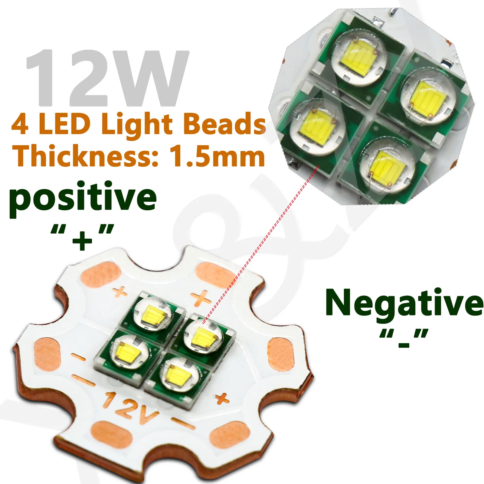 LED 비즈 토치 손전등 교체용 구리 3535, 자동차 헤드라이트 조명 DIY, 고출력 백색 다이오드, DC12V, 12W, 20mm