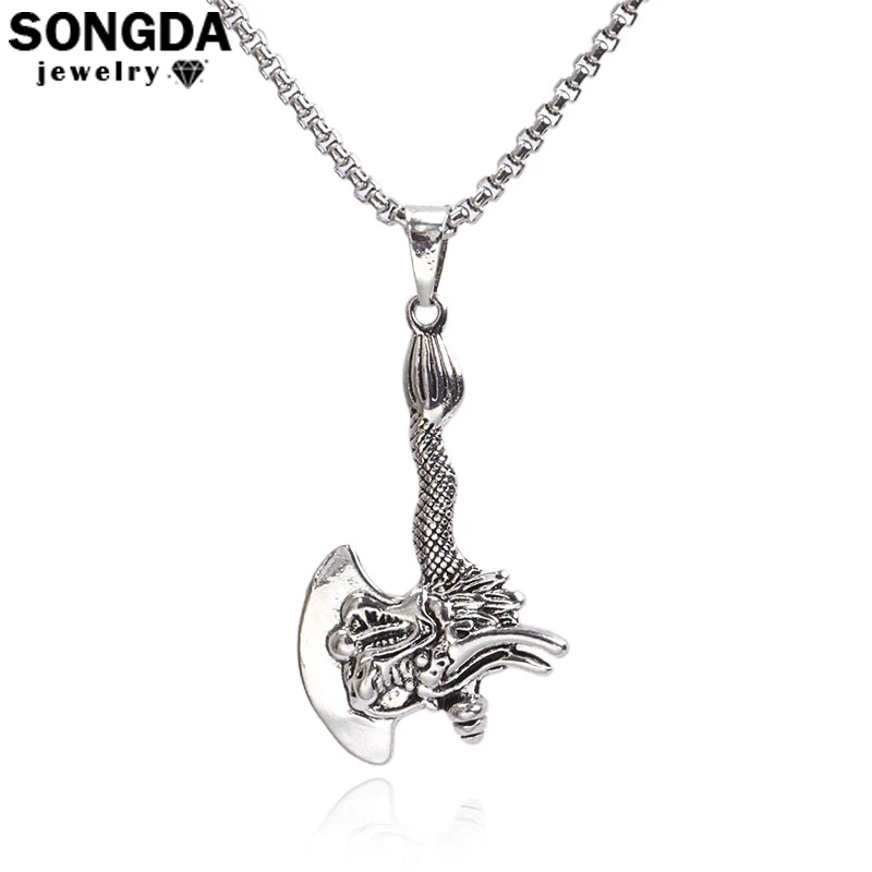 Cool Antique Silver Plated Hatchet Pendant Necklace Alloy Chopper Charm