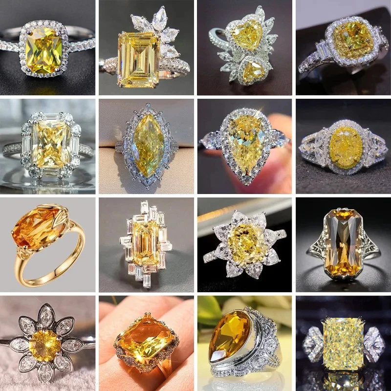 Gorgeous Yellow Cubic Zirconia Ring for Women Stylish and Elegant Engagement/Wedding Anniversary Jewelry Accessories Gifts