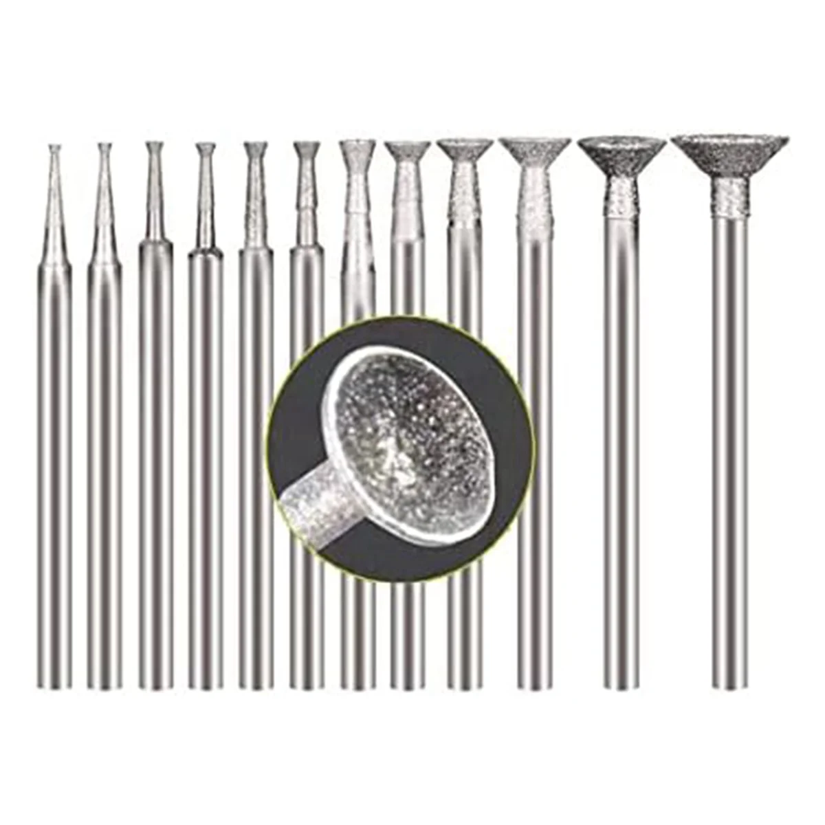 Bowl Shape Diamond Grinding Burr Fits for Rotary Tool Includes for Dremel with 2.35mm Shank 12pcs