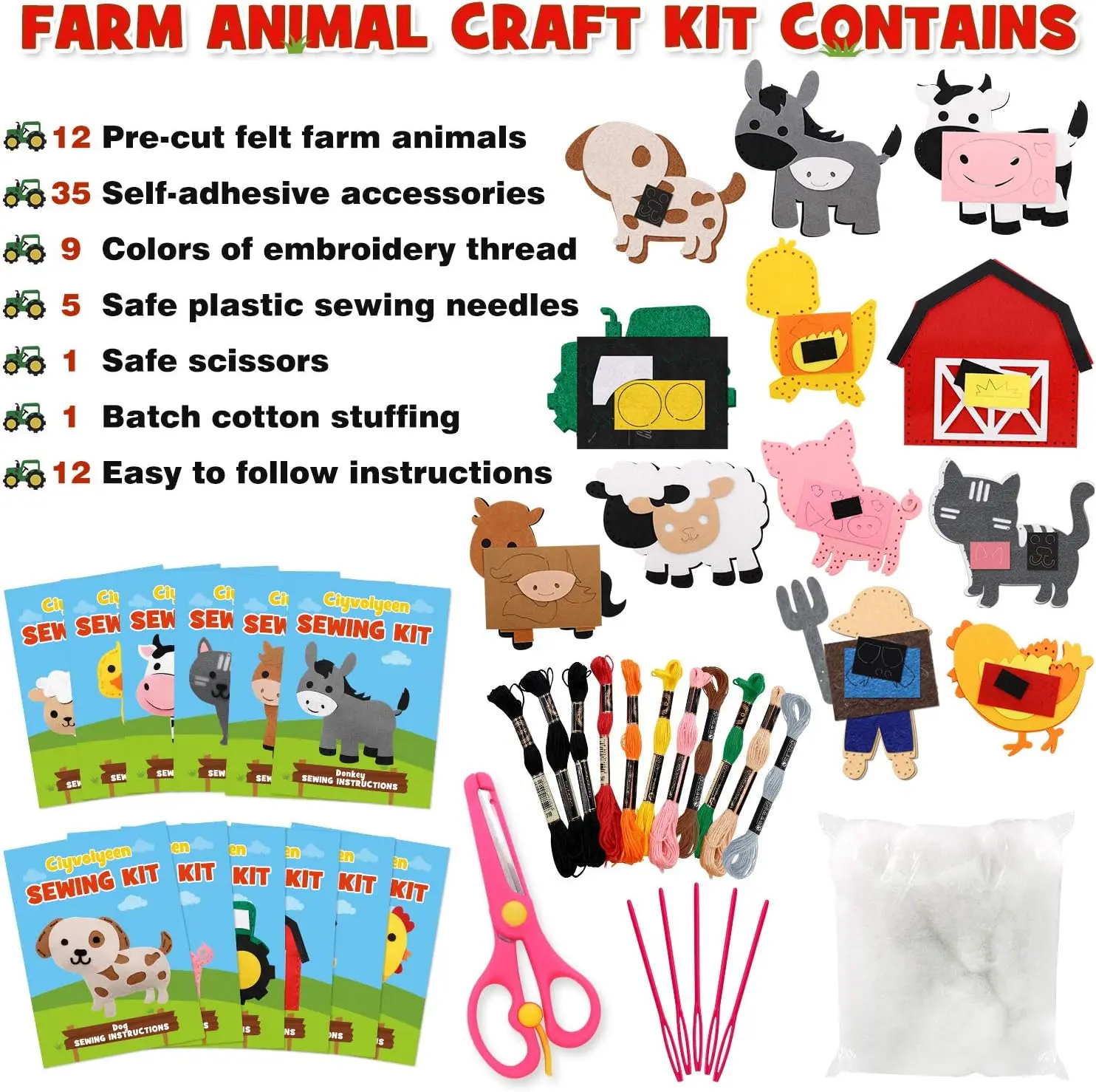 Farm Animals Sewing Craft Kit Felt Animal DIY Craft Sewing Kit Girls Boys Educational Kids