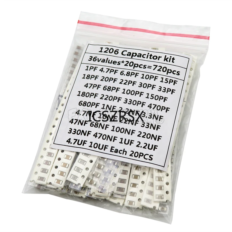 

36Values 1pF-10uF Electronic Capacitor set 1206 SMD Ceramic Capacitors assortment kit 22PF 47PF 22NF 100NF 2.2UF 4.7UF 0603 0805