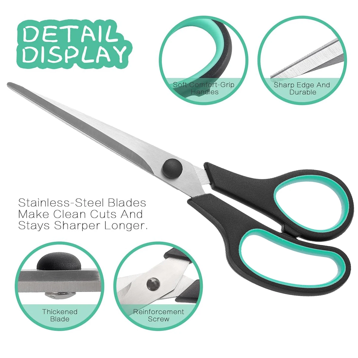 Universal 3 Set Scissors for Office, Home and School Craft Supplies, Soft and Comfortable for Gripping Right or Left Hand. - 3