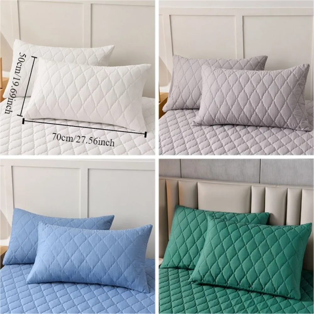 2pcs Nordic Style Quilted Pillow Case Solid Color Anti-Bacterial Waterproof Pillowcase Machine Washable Breathable Pillow Cover