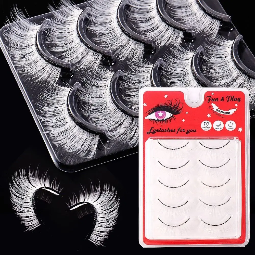 

3 Pairs Dramatic White False Eyelashes Thick Manga Fluffy Faux Mink Eyelashes INS Soft Cosplay Eyelashes Halloween Party