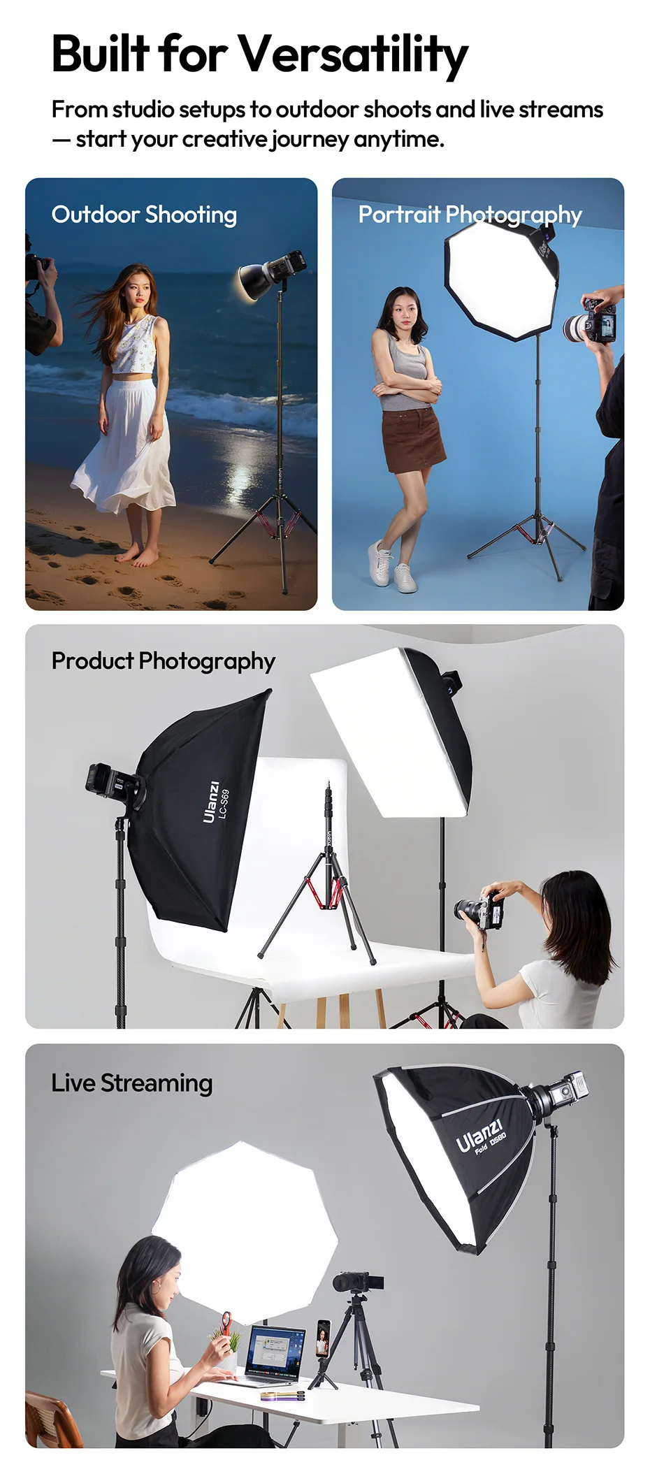  T230 Reversible Leg Light Stand Tripod 58-230CM Tripod for COB Light Softbox C