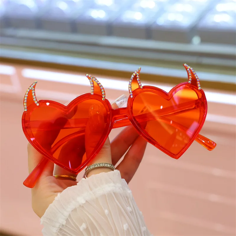 Stylish Red Demon Horns Love Glasses for Parties and Halloween