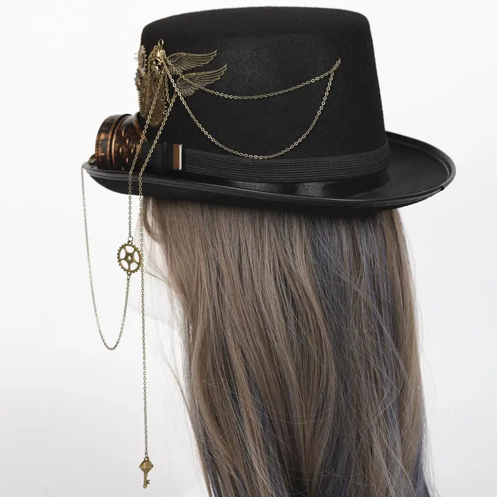 Cosplay Hat Steampunk Hat With Cosplay Party Goggles For Accessory Disguise Top Hat Women Black Felt Magician Costume For cosplay hat,cosplay prop accessories