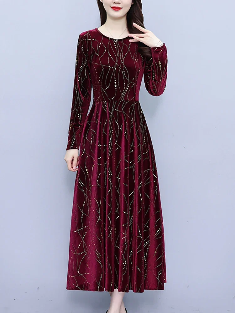 2024 International Brand Red Dress Female Gold Velvet Chic Sequins Luxury  Party Vestidos Autumn Winter Elegant Party Night Dress - AliExpress  200000345