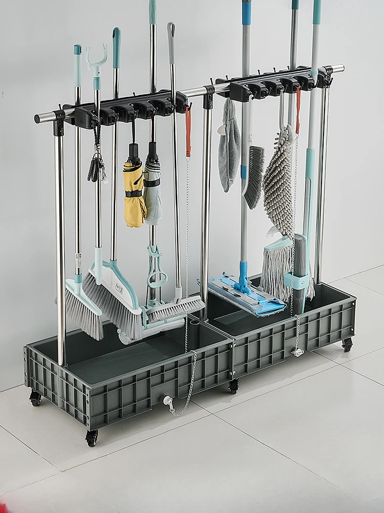 

Mobile floor to floor mop holder, stainless steel cleaning tool storage rack, balcony cleaning, storage, broom, mop, cloth, and