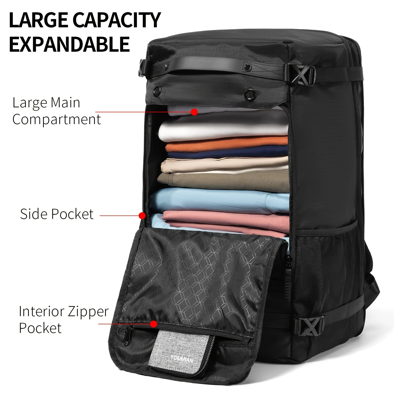 Zaino da viaggio per uomo e donna, grande zaino da cabina, borsa per oggetti personali, approvato dalle compagnie aeree, zaino per laptop da 17 pollici, borsa da lavoro - immagine 5