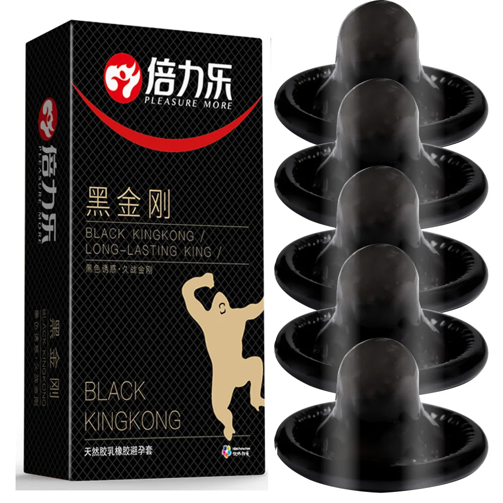 Black Condoms for Men Delay Ejaculation Latex Penis Sleeve Long Lasting Vaginal Condoms Adults Sexulaes Toys Safer Contraception