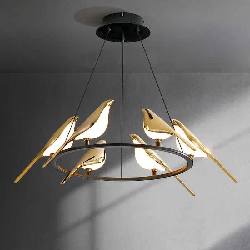 

NEW Remote Nordic Bird Pendant Light Modern Magpie Gold LED Chandelier Restaurant Dinning Hanging Lamp Living Room Decor