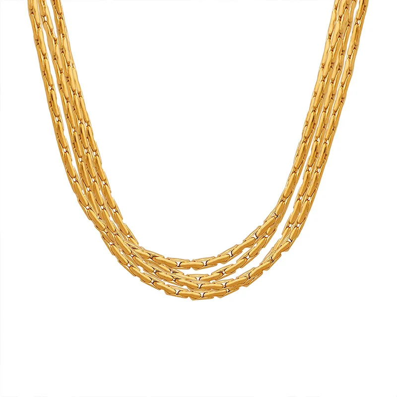 Einfache und modische Damenhalskette mit mehrschichtiger, eleganter, feiner Kette und Quastenform aus Edelstahl.