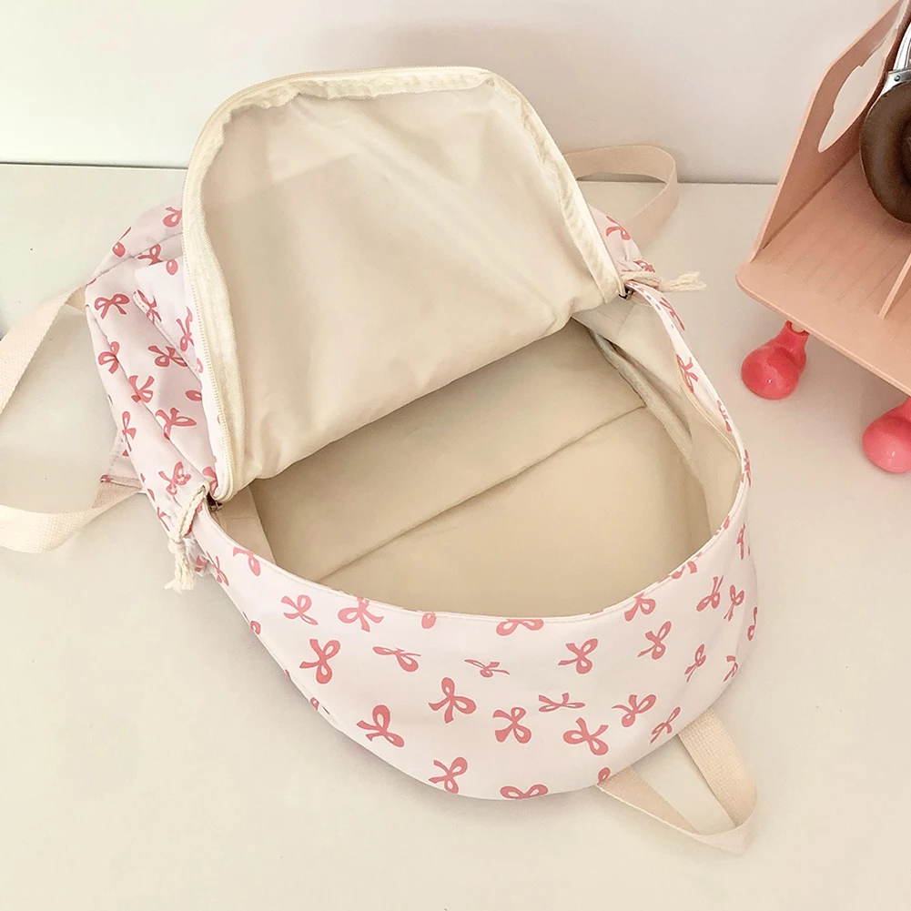 Girls Bow Print School Bookbag Teen Bowknot Daypack Travel Large Capacity Backpack Preppy Rucksack College Student Laptop Bag